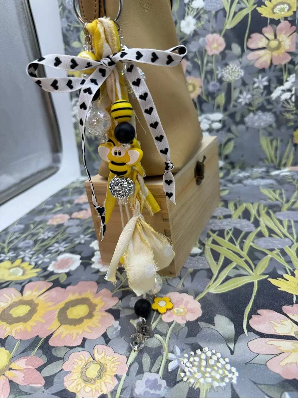 👑Adorned Crown Jewelry purse bag charm keychain bee fabric tassel